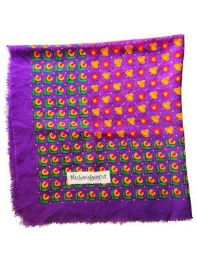 Yves Saint Laurent Vintage 1970s Cotton Scarf Purple Floral 34" AS IS YSL